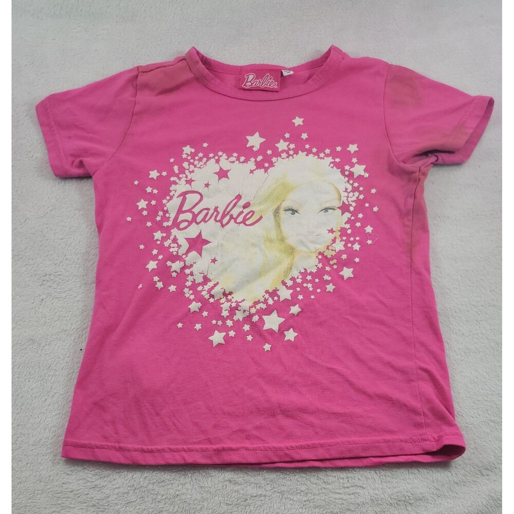 Official 2016 Barbie Pink Glitter Heart Graphic Tee Top Girls Size 7/8 XXS XS